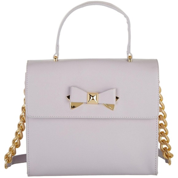Betsey Johnson Devin Satchel Top Handle Crossbody Bag Lilac Bow Chain Strap - Picture 1 of 9